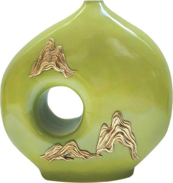 Lucky Art Gold Dalgalı Yeşil Vazo 27x11x28 cm - Image 1