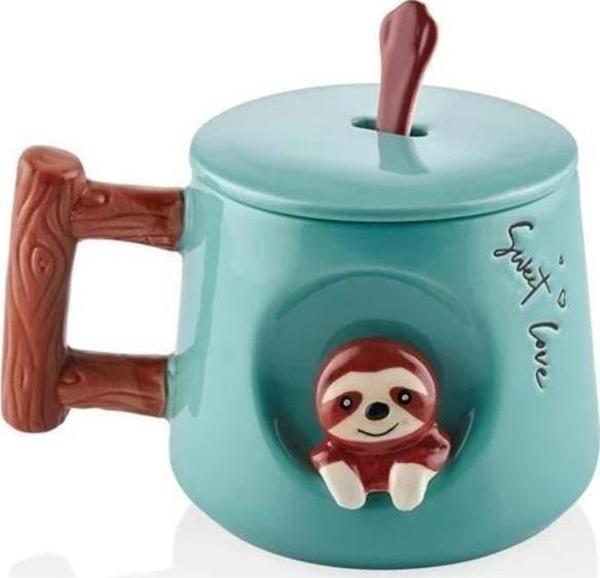 The Mia Tembel Hayvan Kapaklı ve Kaşıklı Kupa 370 ml - Image 1