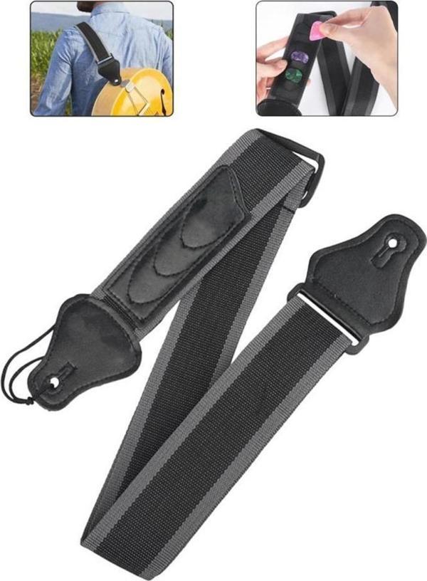 Midex ASP-28 Gitar Omuz Askısı Pena Cepli Siyah Gri Renk Genişlik 87-140 cm - Image 1