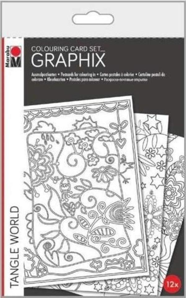 Marabu Graphix Colouring Card Set 12'li Tangle World - Image 1