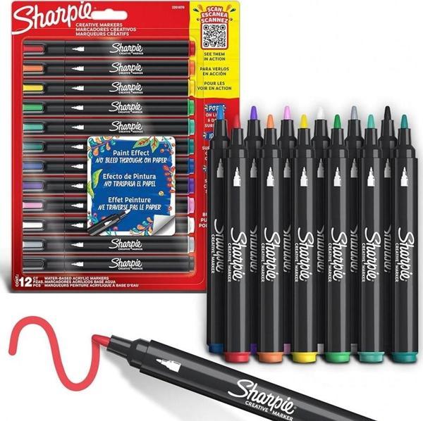 Sharpie Acrylic Paint Markers 12'li Yuvarlak Uç Akrilik Markör Kalem Seti / 2201070 - Image 1