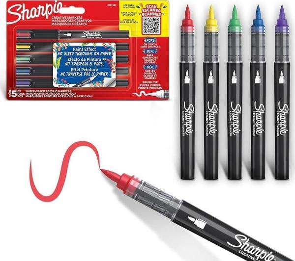 Sharpie Acrylic Paint Markers 5'li Fırça Uç Akrilik Markör Kalem Seti / 2201070 - Image 1