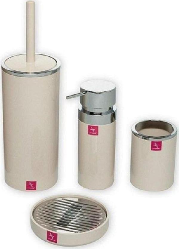 Primanova Lenox, Bej Banyo Seti, 4’lü Krom Kaplama Set - Image 1