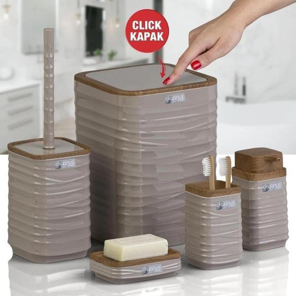 Okyanus Home Luna Vizon Ahşap Desenli Kare 5'li Banyo Seti - Image 1