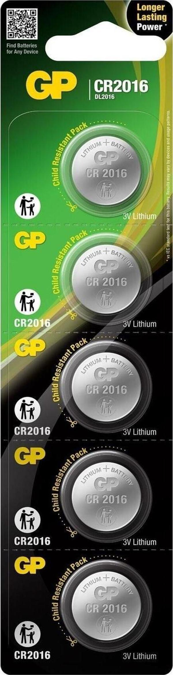 GP Cr2016 3v Lityum Kartela Düğme Pil 5'li - Image 1