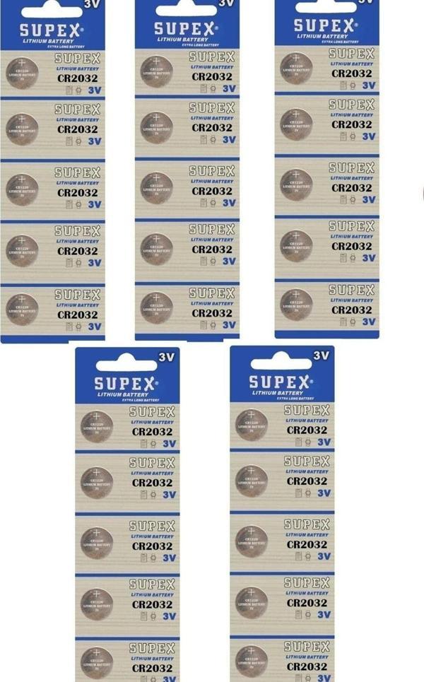 Supex 25 Adet 3 Volt Cr2032 Lityum Para Pil (dl2032 Bios-kepenk-kumanda Taerazi Düğme Lithum Pili) - Image 1
