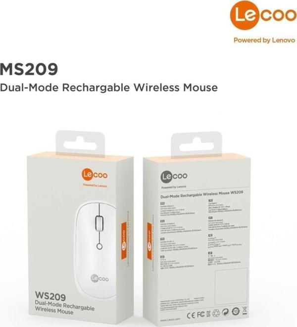 Lenovo Ws209 Dual Mod Bluetooth Ve Kablosuz Şarj Edilebilir Optik Mouse Siyah - Image 1