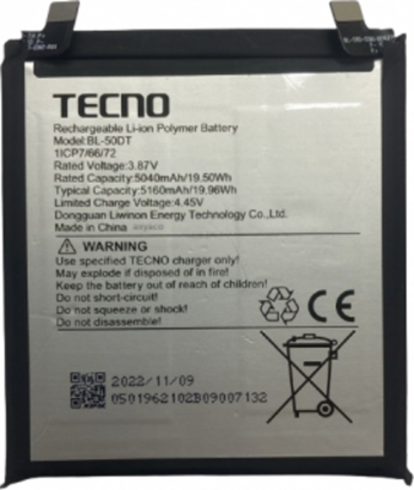 Tecno Phantom X2 Pro Pil Batarya BL-50DT 5160 mAh - Image 1