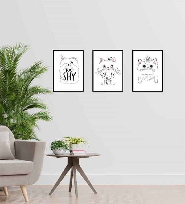 Kedi Motto Tasarım Duvar Panosu 3'lü Set - Image 1