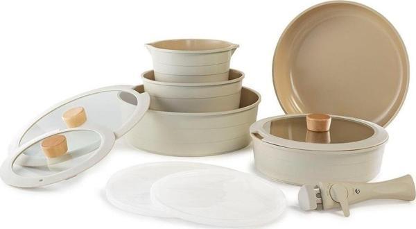 Neoflam Midas Bej 11 Parça Ayrılabilen Saplı Iç Içe Geçebilen Tencere Tava Seti - Image 1