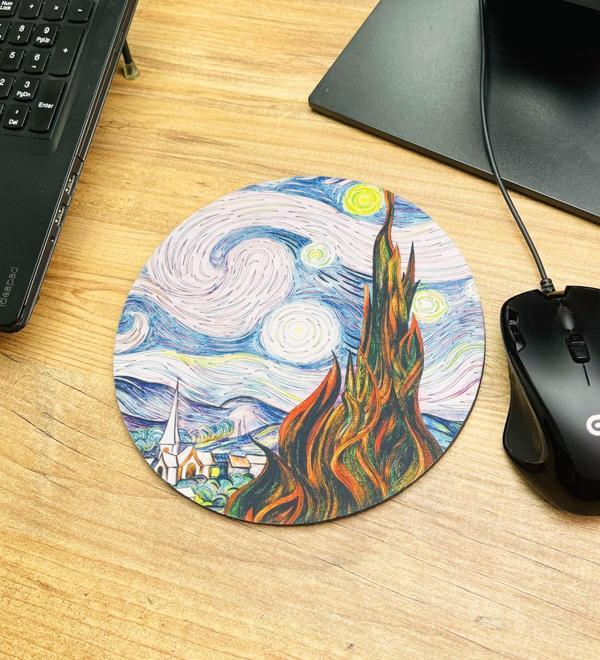 Van Gogh Yıldızlı Gece Tasarımlı Oval Mouse Pad	 - Image 1