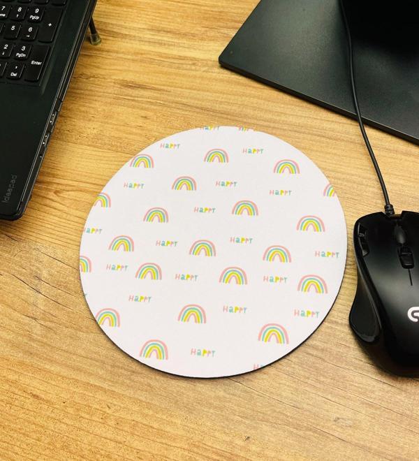 Happy Gökkuşağı Tasarımlı Oval Mouse Pad	 - Image 1
