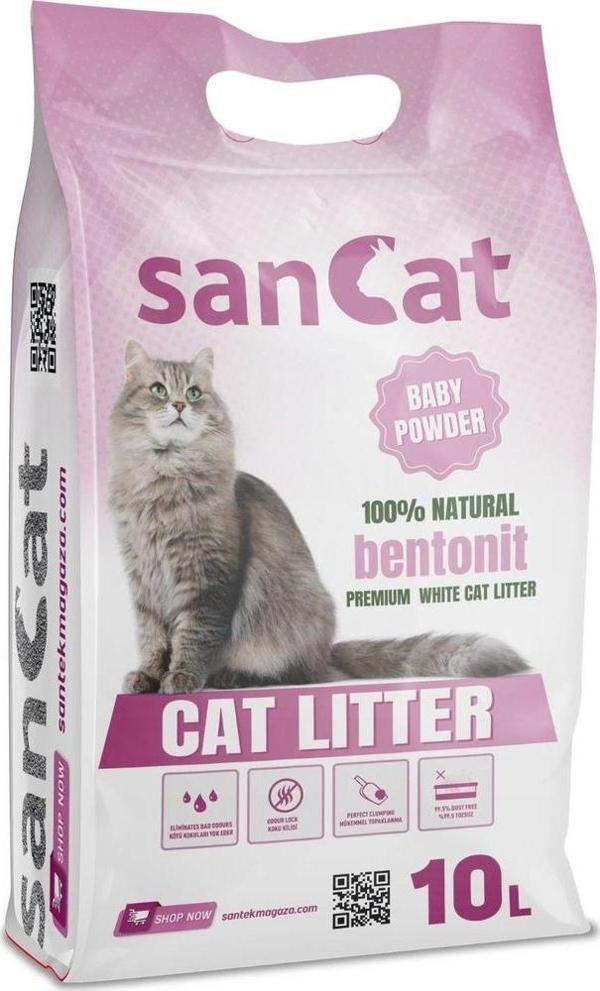 Sancat Bebek Pudrası Kokulu Premium Beyaz Kedi Kumu 10 Lt. - Image 1