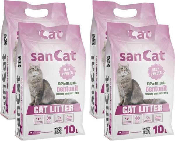 Sancat Bebek Pudrası Kokulu Premium Beyaz Kedi Kumu 10 Lt. X 4 Adet - Image 1