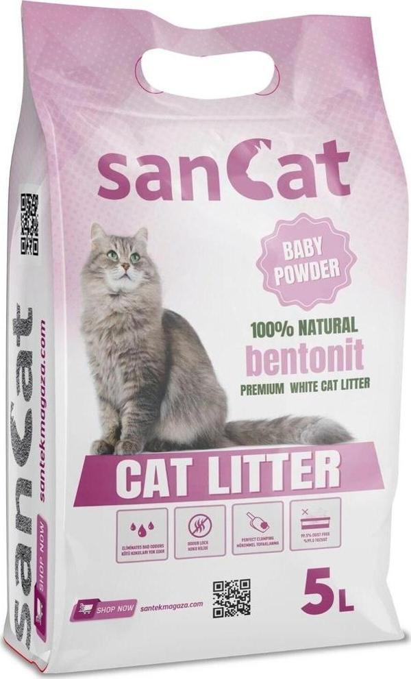 Sancat Bebek Pudrası Kokulu Premium Beyaz Kedi Kumu 5 Lt. - Image 1