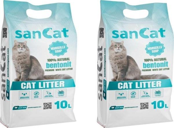 Sancat Marsilya sabunu kokulu Premium Beyaz Kedi Kumu 10 Lt X 2 Adet - Image 1