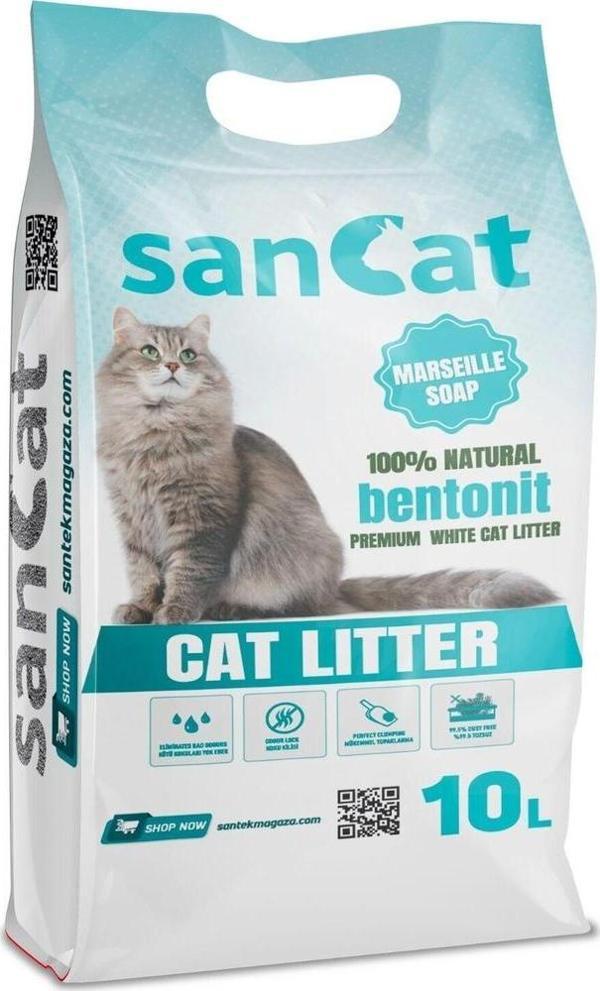 Sancat Marsilya Sabunu Kokulu Premium Beyaz Kedi Kumu 10 Lt. - Image 1