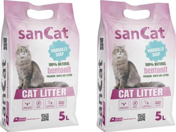 SANCAT Marsilya Sabunu Kokulu Premium Beyaz Kedi Kumu 5 Lt. X 2 Adet - Image 1