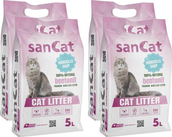 SANCAT Marsilya Sabunu Kokulu Premium Beyaz Kedi Kumu 5 Lt. X 4 Adet - Image 1