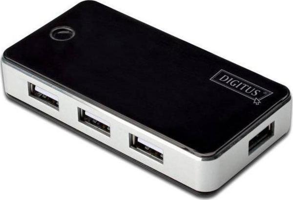 DA-70222 Digitus 7 Port USB Hub, USB 2.0, siyah/gümüş renk, güç adaptörlü, plastik - Image 1