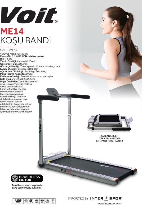 Voit ME14 Katlanabilir 6KM Hız Bluetooth Uygulamalı Uzaktan Kumandalı Hoparlörlü Koşu Bandı - Image 1