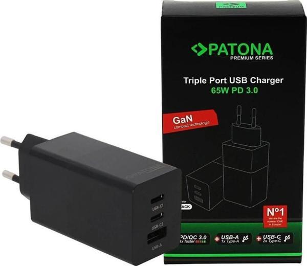 Patona 2640 Premium GaN PD65W Adapter 2xUSB-C 1xUSB-A PD3.0 QC3.0 - Image 1