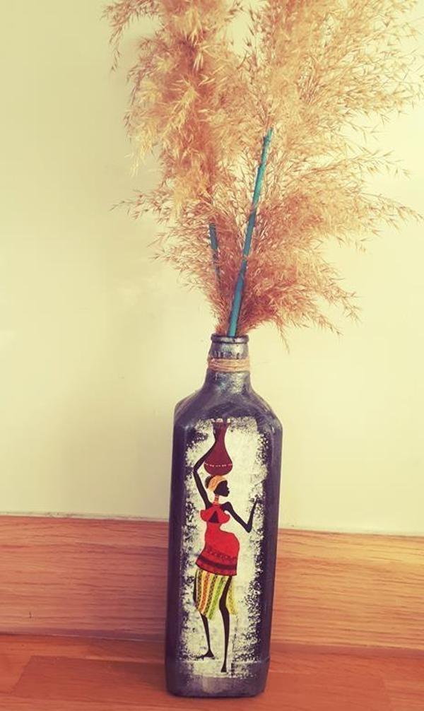 Himarry afrikalı kaadın figürlü el yapımışişe vazo - Image 1