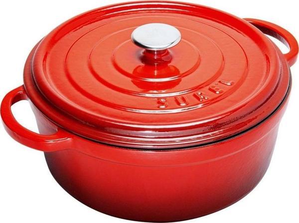 Sürel Aroma Kapak Degrade Kırmızı Yuvarlak Döküm Tencere 32 Cm - Image 1