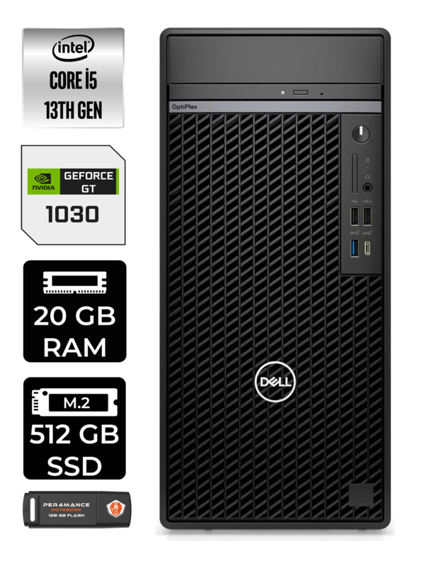 DELL OPTIPLEX i5 13500 20GB RAM 512GB SSD GT1030/4GB FDOS N010O7010MTU MASAÜSTÜ PC & PER4BELLEK - Image 1