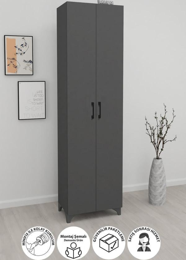 Bofigo 8 Raflı 2 Kapaklı Çok Amaçlı Mutfak Dolabı Banyo Dolabı Çok Amaçlı Dolap Cemre Antrasit - Image 1