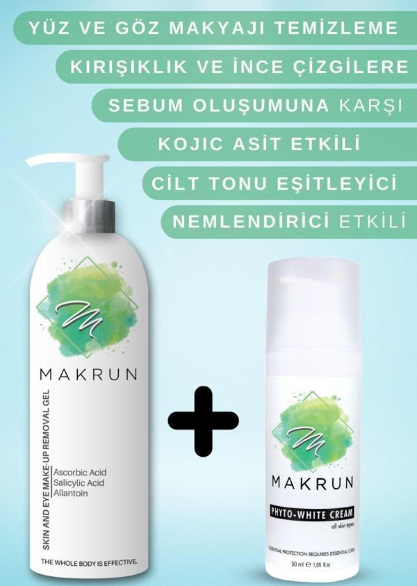 Makrun Cilt Ve Göz Makyajı Temizleme Jeli - Phyto White Cream Kırışıklık Ve Ince Çizgilere Özel - Pürüzsüz - Image 1