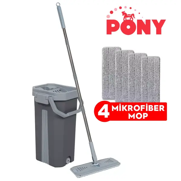 PONY GRİ TABLET MOP 4 ADET YEDEKLİ TEMİZLİK SETİ - Image 1
