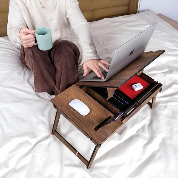 Vigo Wood Katlanır Ayaklı Ayarlanabilir Laptop Sehpası Telefon Bölmeli Bilgisayar Çalışma Sehpası - Image 1