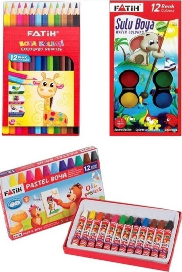 Fatih 12'li - 3'lü Set Kuru Boya + Pastel Boya + Sulu Boya - Image 1