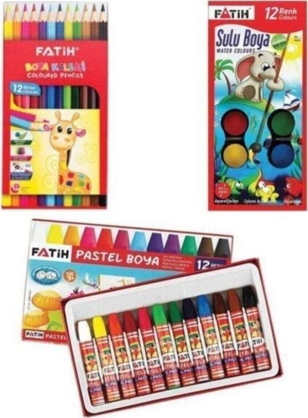 Fatih 12'li Kuruboya + Suluboya + Pastel Boya Seti - Image 1