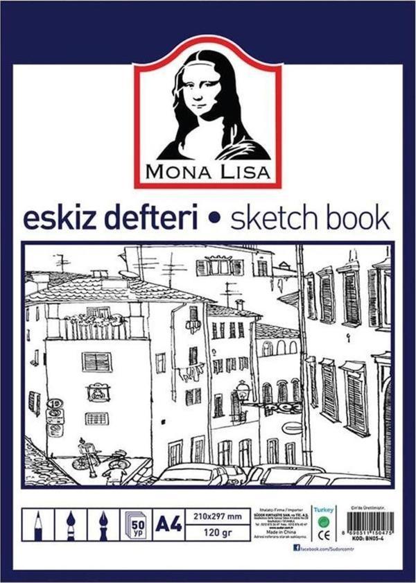 Monalisa Eskiz Defteri A-4 Dokulu Kağıt Kara Kalem Çalışma Defteri 50 Yaprak 120 Gr 21x29,7 Cm 1 Paket Südor - Image 1