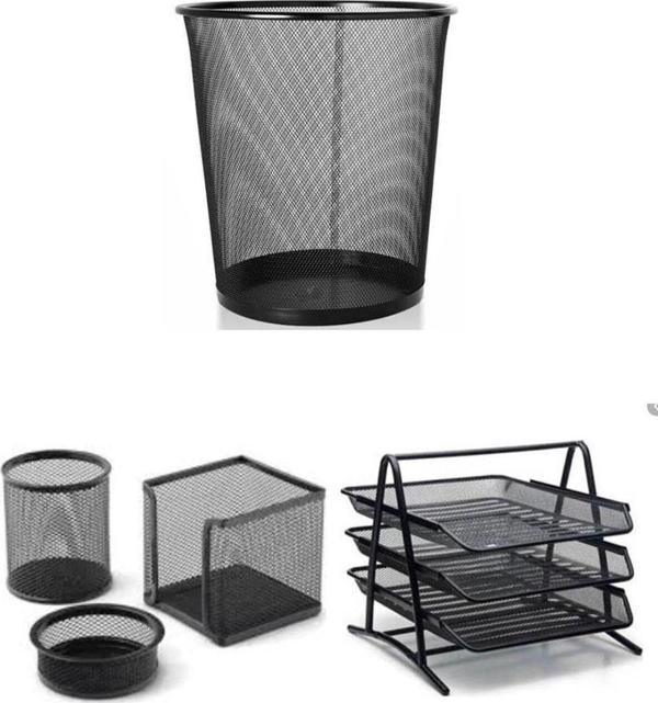 Temat 3 Lü Perfore Set( Kalemlik+küpnotluk+ataşlık),çöp Kovası Ve 3 Lü Evrak Rafı - Image 1