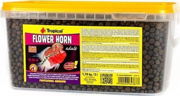 Tropical Flower Horn Adult Çiçek Boynuzlu ve Diğer Cichlid için Renklendirici Pellet Balık Yemi 3 Lt 1.14 Kg - Image 1
