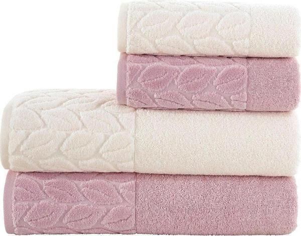 Nurpak Hazal 4'Lü Banyo Havlu Takımı 90 X 150 Cm - 50 X 90 Cm Krem - Mürdüm - Image 1