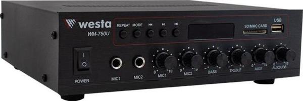 WESTA WM-750U 80W MİNİ 100V/70V/4-16 OHM USB/SD/BLUETOOTH/ UK-2 MİK.GİRİŞ TRAFOLU ANFİ (2818) - Image 1