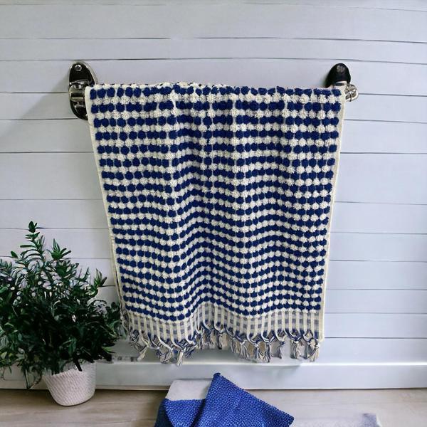 Filda Store, Bubble Desen, Premium Kalite, El Yüz Havlusu, 50x95 Cm, %100 Organik Pamuk,Mavi Ekru - Image 1