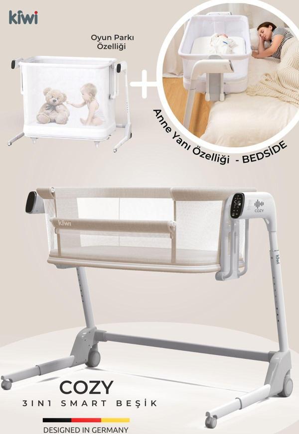 Kiwi Cozy Premium 3İn1 Ağlamaya Duyarlı Anne Yanı Beşik Park Yatak White Noise Ile Kesintisiz Uyku - Image 1