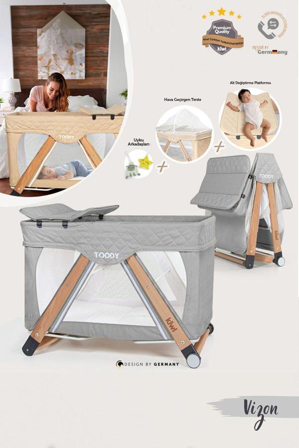 Kiwi Toody All In One Katlanır Tekerlekli Sallanır Sabitlenir Anne Yanı Oyun Parkı Park Yatak Beşik - Image 1