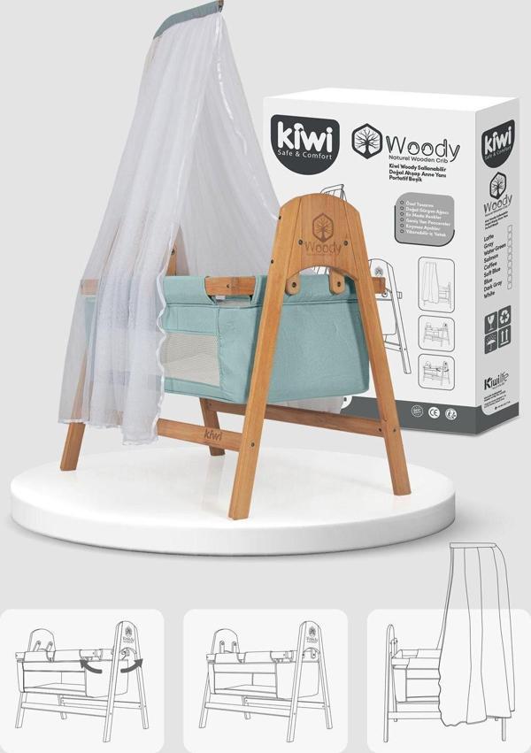 Kiwi Woody Sallanabilir Doğal Ahşap Anne Yanı Portatif Beşik - Image 1