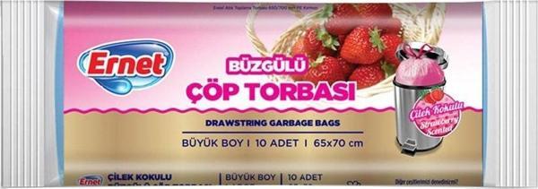 Ernet Büzgülü Çöp Torbası Çilek Büyük Boy 10'Lu - Image 1