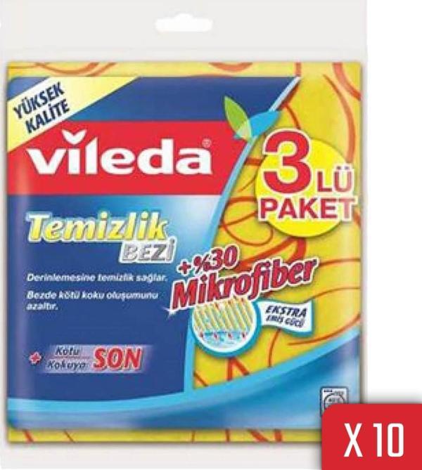 Vileda 3'lü Mikrofiber Temizlik Bezi 10'lu Paket - Image 1