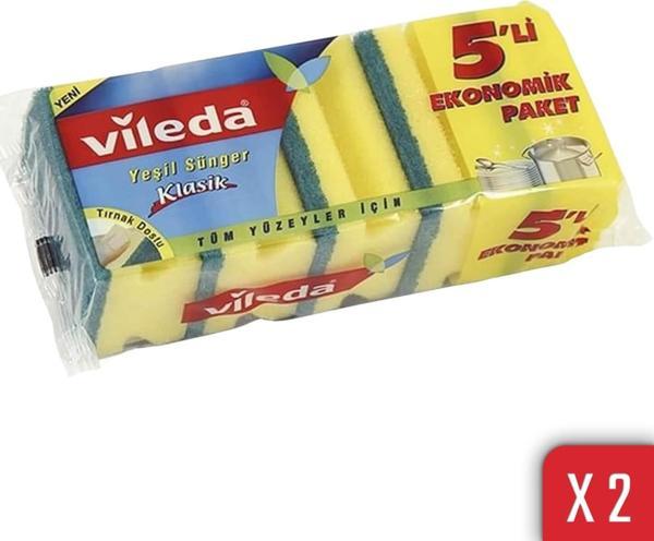 Vileda Yeşil Klasik Oluklu 5'li Bulasik Süngeri 12'li Paket - Image 1