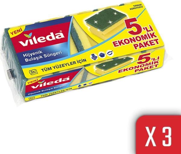 Vileda Yeşil Klasik Oluklu 5'li Bulasik Süngeri 3'lü Paket - Image 1