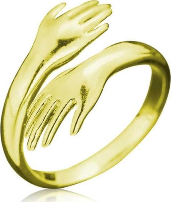 925 Ayar Gümüş Gold Sarılan Eller Yüzük - Image 1