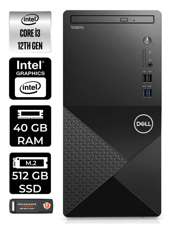 DELL VOSTRO 3910MT i3 12100 40GB RAM 512GB SSD FDOS N3563VDT3910EMEA MASAÜSTÜ PC & PER4 BELLEK - Image 1